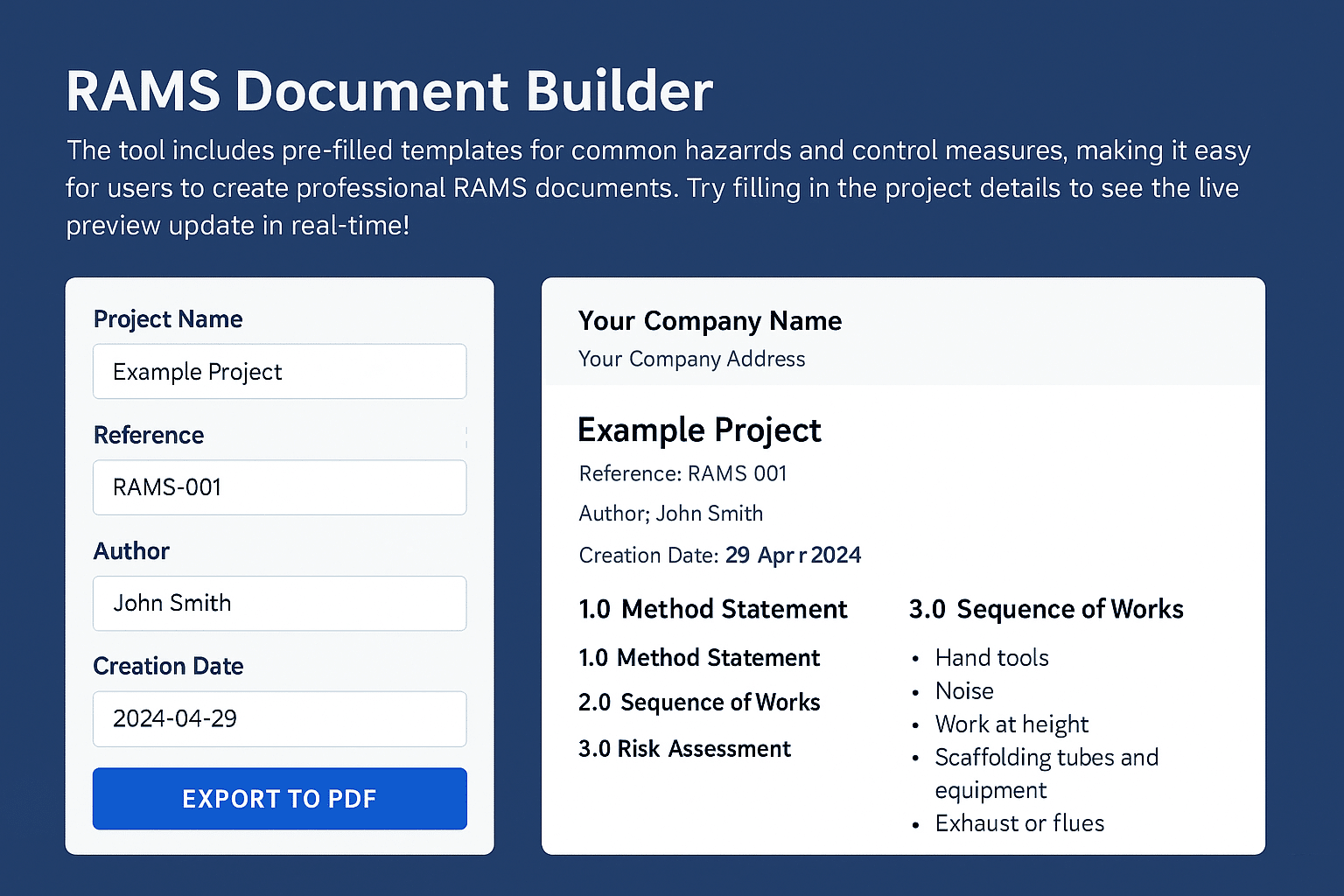 Engineer Writing Rams Construction RAMS Generator | Risk & Method