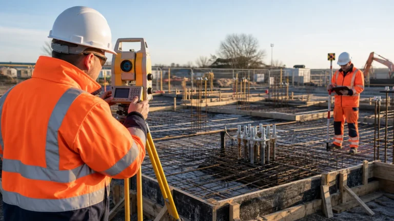 Setting out checks for reinforcement, formwork and anchor bolts before concrete placement